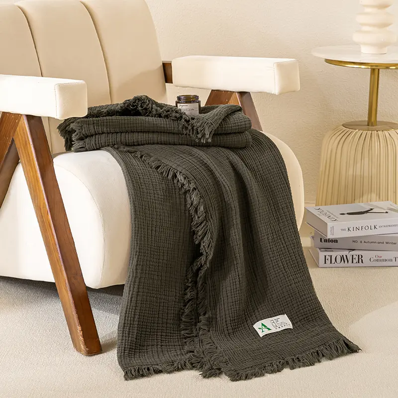 1pc Tassel Blanket 100% Cotton Skin-friendly Blanket Festive Gift Travel Shawl Solid Color Nap Blankets Home Sofa Towel manta