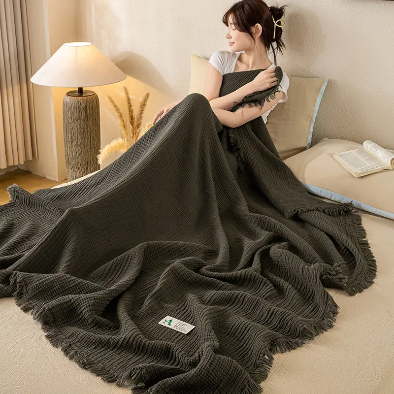 1pc Tassel Blanket 100% Cotton Skin-friendly Blanket Festive Gift Travel Shawl Solid Color Nap Blankets Home Sofa Towel manta