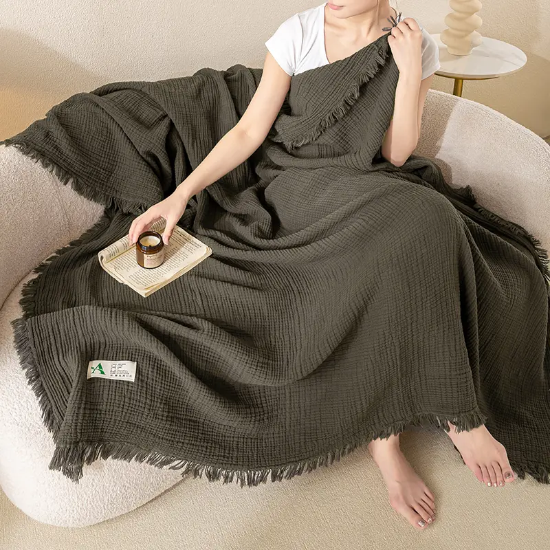1pc Tassel Blanket 100% Cotton Skin-friendly Blanket Festive Gift Travel Shawl Solid Color Nap Blankets Home Sofa Towel manta