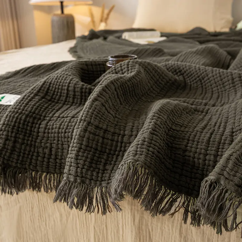 1pc Tassel Blanket 100% Cotton Skin-friendly Blanket Festive Gift Travel Shawl Solid Color Nap Blankets Home Sofa Towel manta
