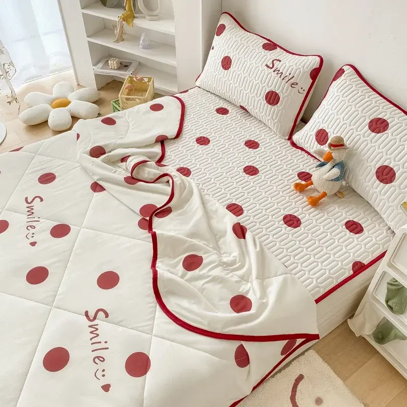 Cooling Summer Comforter Bedding Sets Double Sided Cool Feeling Fabric Duvet Summer Blanket Ice Silk Fitted Sheet and Pillowcase