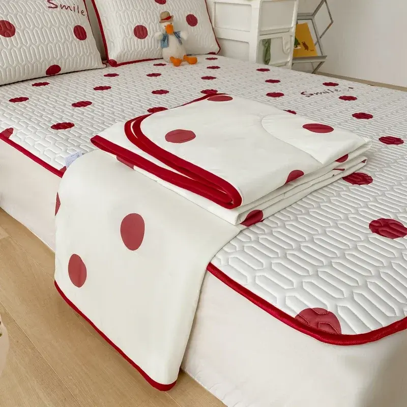 Cooling Summer Comforter Bedding Sets Double Sided Cool Feeling Fabric Duvet Summer Blanket Ice Silk Fitted Sheet and Pillowcase