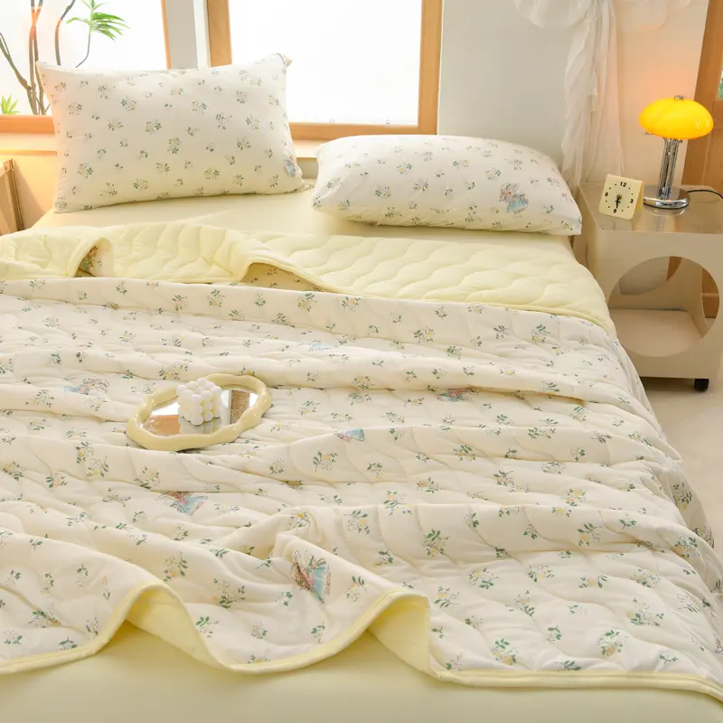 New Floral Spring Summer Blanket and Pillowcase Soft Skin-friendly Single Double Quilt Knitted Breathable Air Conditioning Duvet