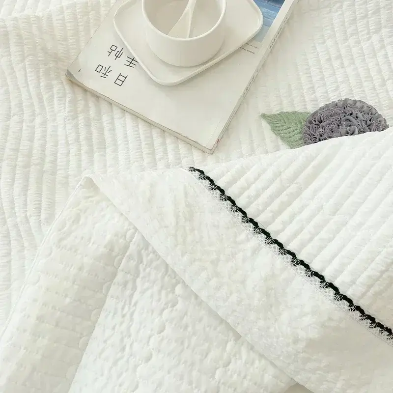 French Style Skin-friendly Summer Blanket Set Elegance Princess Bubble Yarn Quilted Duvet Lightweight Air Conditioning Quilt