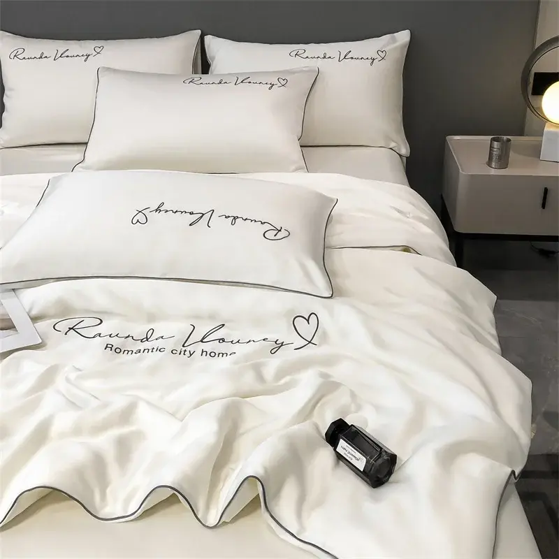 Soft Smooth Breathable Summer Quilt Simple Embroidered Summer Blanket Set or 1 Pcs Machine Washable Lightweight Comforter Set