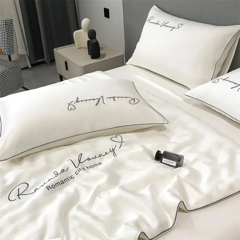 Soft Smooth Breathable Summer Quilt Simple Embroidered Summer Blanket Set or 1 Pcs Machine Washable Lightweight Comforter Set