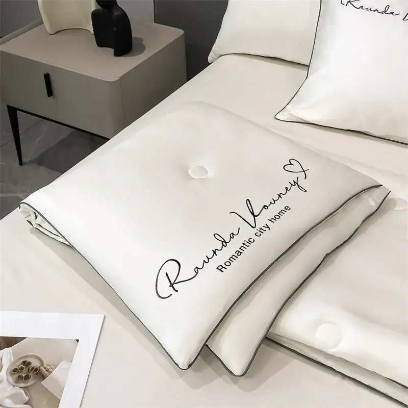 Soft Smooth Breathable Summer Quilt Simple Embroidered Summer Blanket Set or 1 Pcs Machine Washable Lightweight Comforter Set