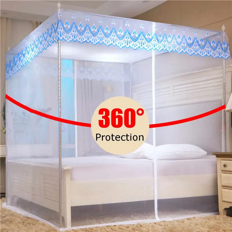 Romantic Square Mosquito Net with Stainless Steel Bracket Single Double Queen Bed Canopy Anti Insect Mosquito Tent for Bed Nets