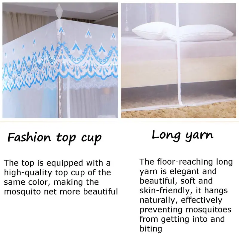 Romantic Square Mosquito Net with Stainless Steel Bracket Single Double Queen Bed Canopy Anti Insect Mosquito Tent for Bed Nets
