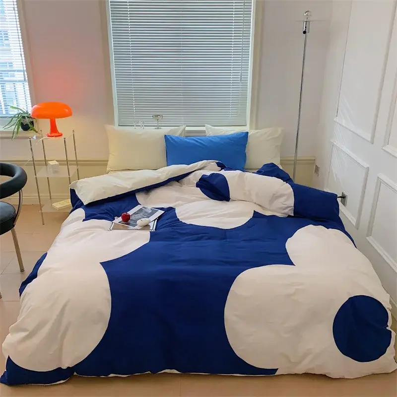 Ins Large Flowers Print Pure Cotton Satin Bedding Set Full Size Single Double Comforter Bedding Sets Duvet Cover Set 100% Cotton