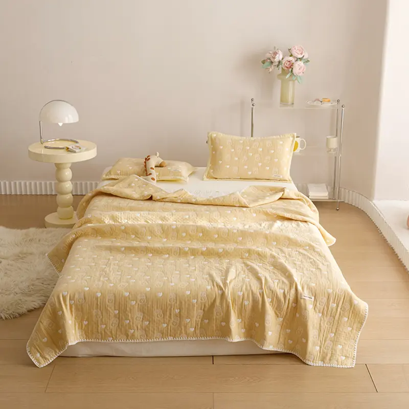 100% Cotton Three-layer Yarn Fabric Summer Quilt Children Soft Skin Friendly Kid Blanket  Air Conditioner Duvet Child or Adult