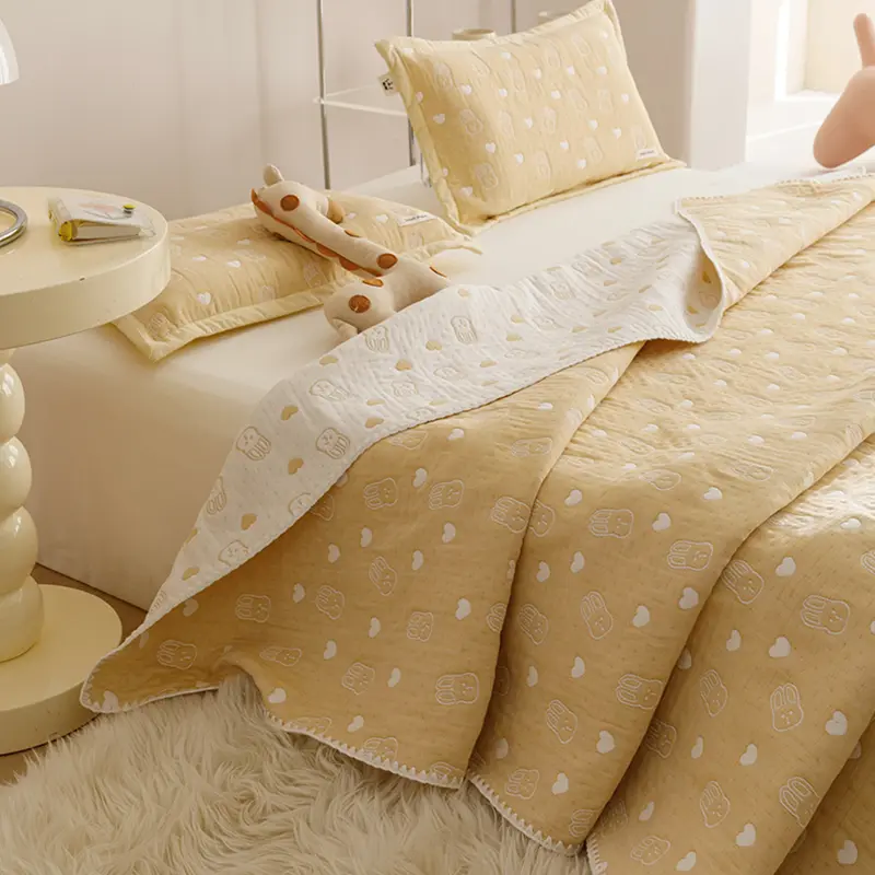 100% Cotton Three-layer Yarn Fabric Summer Quilt Children Soft Skin Friendly Kid Blanket  Air Conditioner Duvet Child or Adult