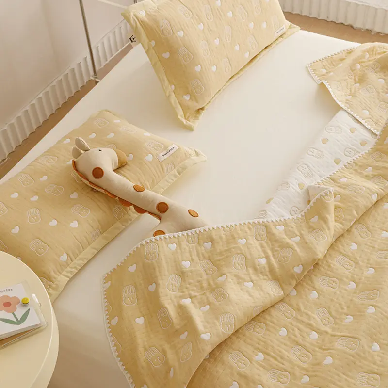 100% Cotton Three-layer Yarn Fabric Summer Quilt Children Soft Skin Friendly Kid Blanket  Air Conditioner Duvet Child or Adult