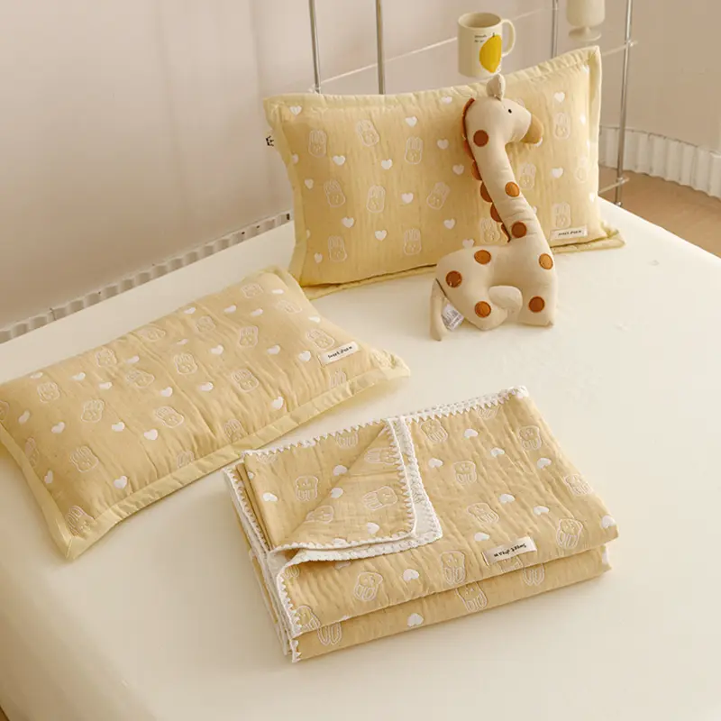 100% Cotton Three-layer Yarn Fabric Summer Quilt Children Soft Skin Friendly Kid Blanket  Air Conditioner Duvet Child or Adult