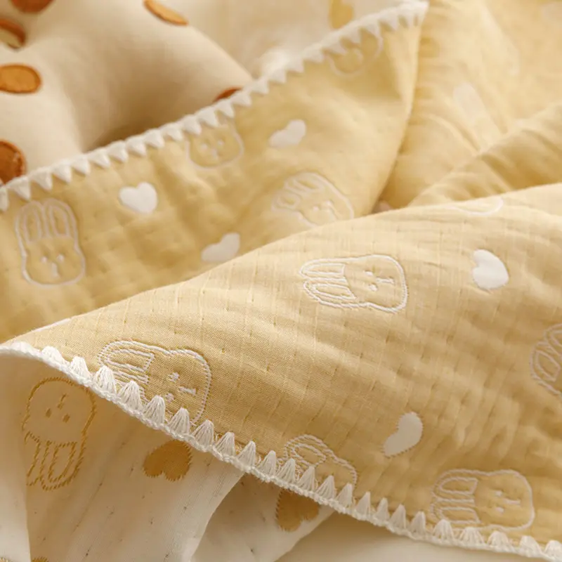 100% Cotton Three-layer Yarn Fabric Summer Quilt Children Soft Skin Friendly Kid Blanket  Air Conditioner Duvet Child or Adult