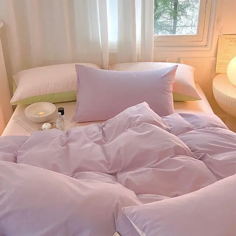 Simple Fresh Queen Bedding Set 100% Cotton Soft Comfortable Duvet Cover Set with Sheets Quilt Cover and Pillow Covers Bed Sets