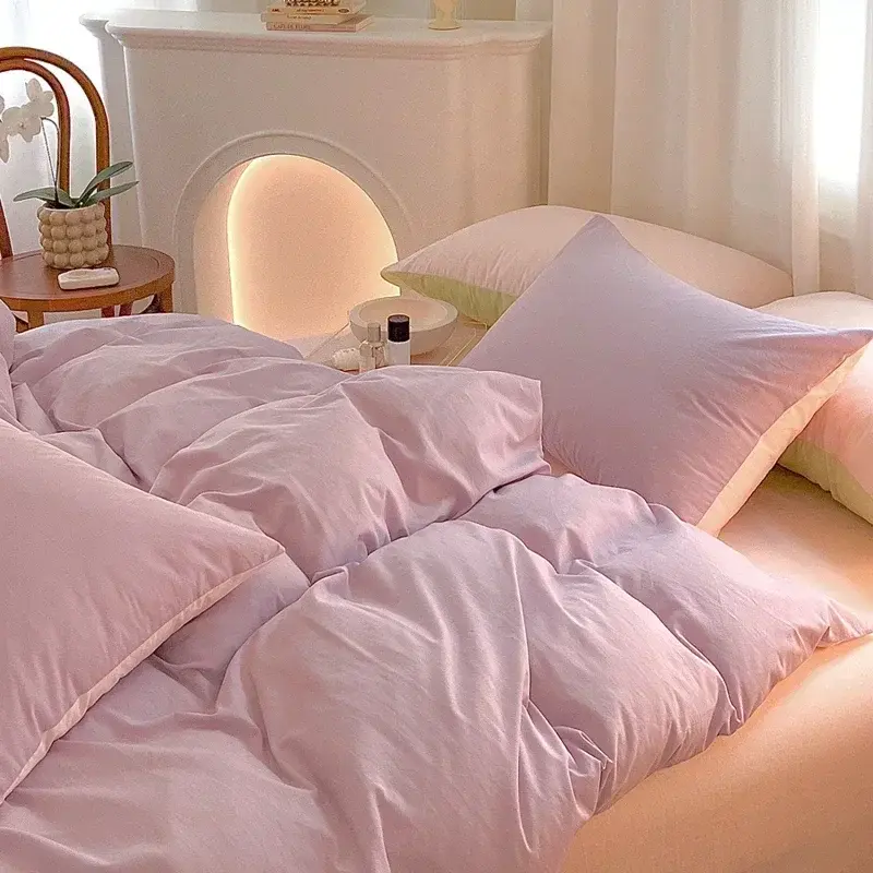 Simple Fresh Queen Bedding Set 100% Cotton Soft Comfortable Duvet Cover Set with Sheets Quilt Cover and Pillow Covers Bed Sets