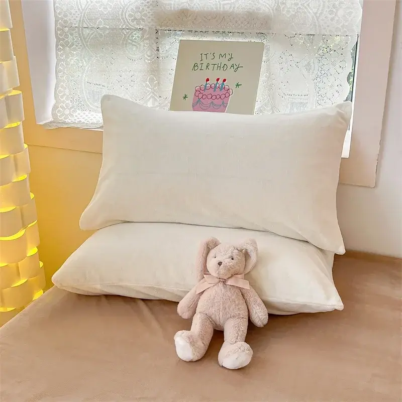 New Simple Milk Velvet Warm Bedding Set Winter Soft Comfortable Queen Duvet Cover Set Warmth Coral Fleece Quilt Cover Sets Cozy