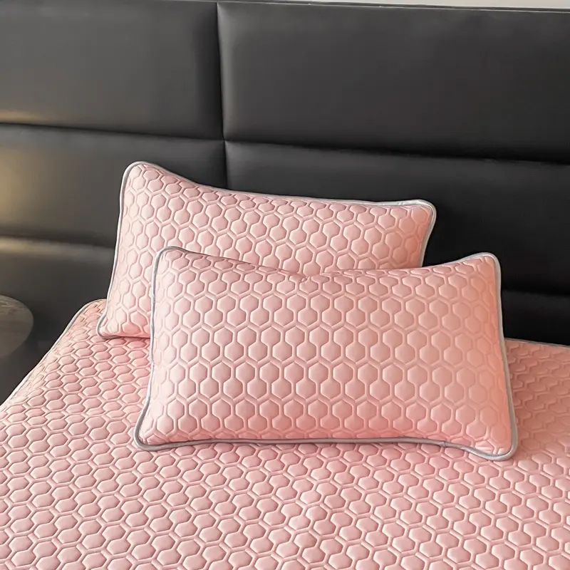 New Thicken Latex Filling Bed Sheet Set Cool Feeling Fabric Summer Mat and Pillowcases Breathable Ice Silk Cooling Mat for Bed