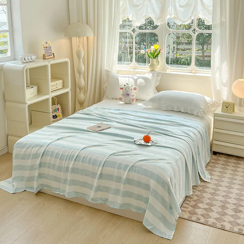 New 100% Bamboo Fiber Cooling Blanket Natural Plant Striped Summer Blankets Jacquard Lightweight Breathable Duvet Thin Quilt