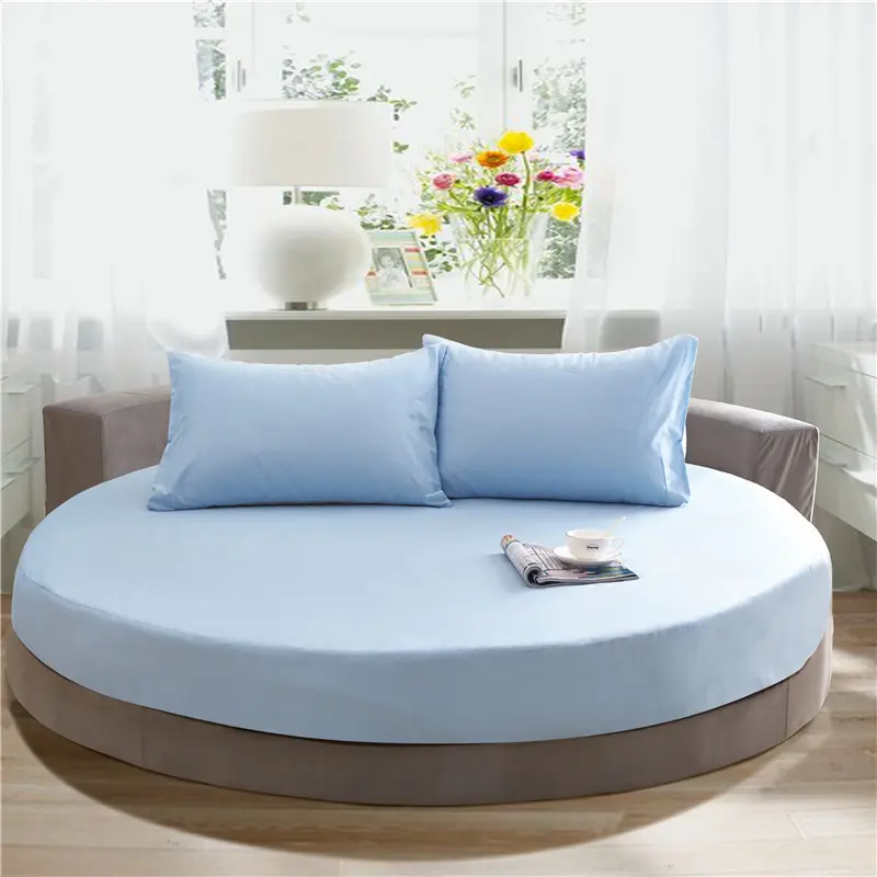 100% Cotton Round Fitted Bed Sheet Set or 1 Pcs Round Bed Sheet with Elastic Strap Pure Cotton Bedsheet and Pillowcases Hotel