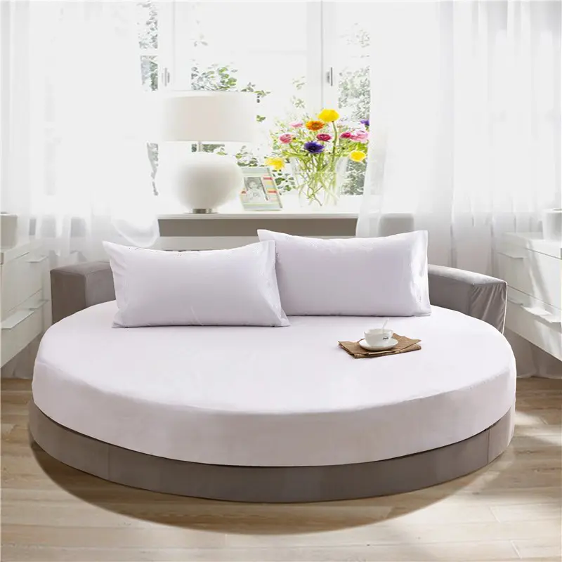 100% Cotton Round Fitted Bed Sheet Set or 1 Pcs Round Bed Sheet with Elastic Strap Pure Cotton Bedsheet and Pillowcases Hotel