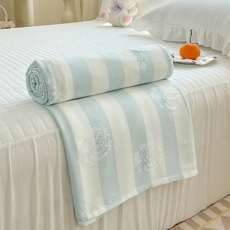 New 100% Bamboo Fiber Cooling Blanket Natural Plant Striped Summer Blankets Jacquard Lightweight Breathable Duvet Thin Quilt