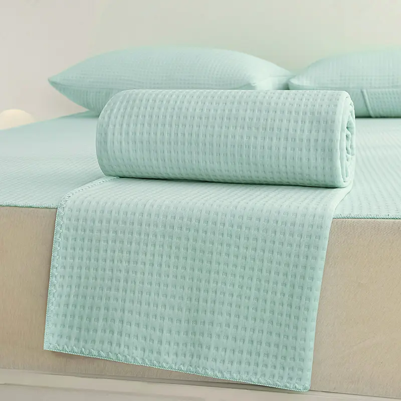 High-end Waffle Plaid Ice Silk Summer Blanket for Bed Double Side Cool Feel Silk Air Conditioning Quilt Cooling Duvet Comforter