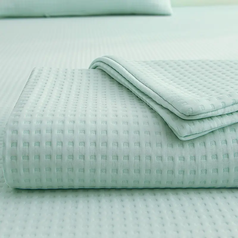 High-end Waffle Plaid Ice Silk Summer Blanket for Bed Double Side Cool Feel Silk Air Conditioning Quilt Cooling Duvet Comforter