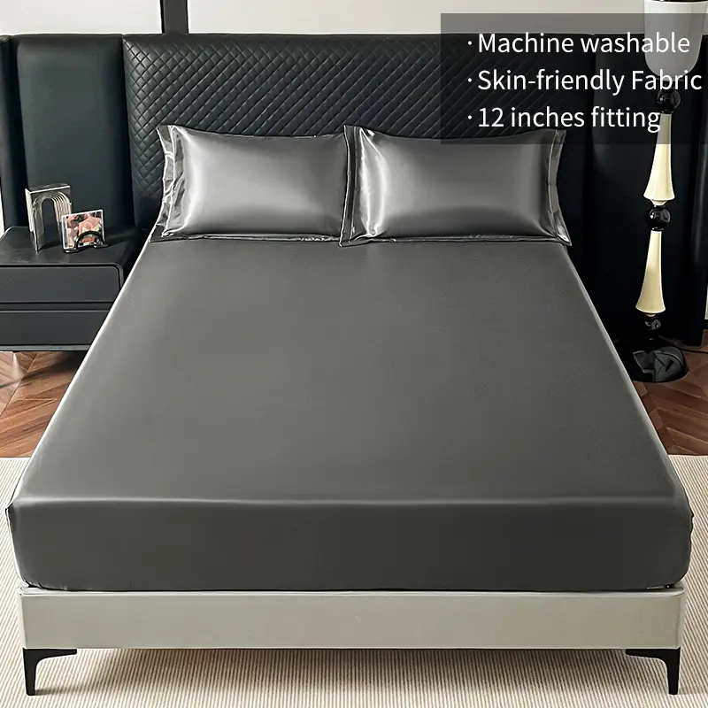 Imitation Silk Satin Fitted Sheet Set Soft Silky Bed Sheet with Elastic Band King Size Bedsheet Sets Mattress Protector Cover