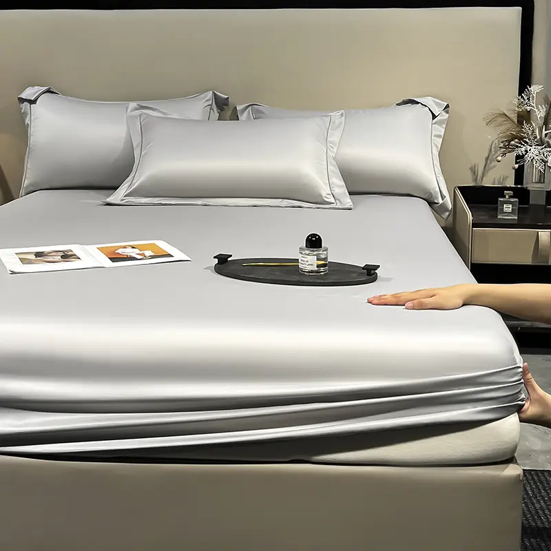 New Artificial Washed Silk Fitted Sheet Set High-quality Silky Bed Sheet with Elastic Band Single Double Fitted Sheet Pillowcase