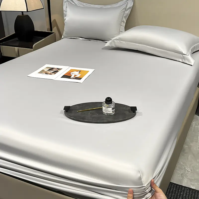 New Artificial Washed Silk Fitted Sheet Set High-quality Silky Bed Sheet with Elastic Band Single Double Fitted Sheet Pillowcase