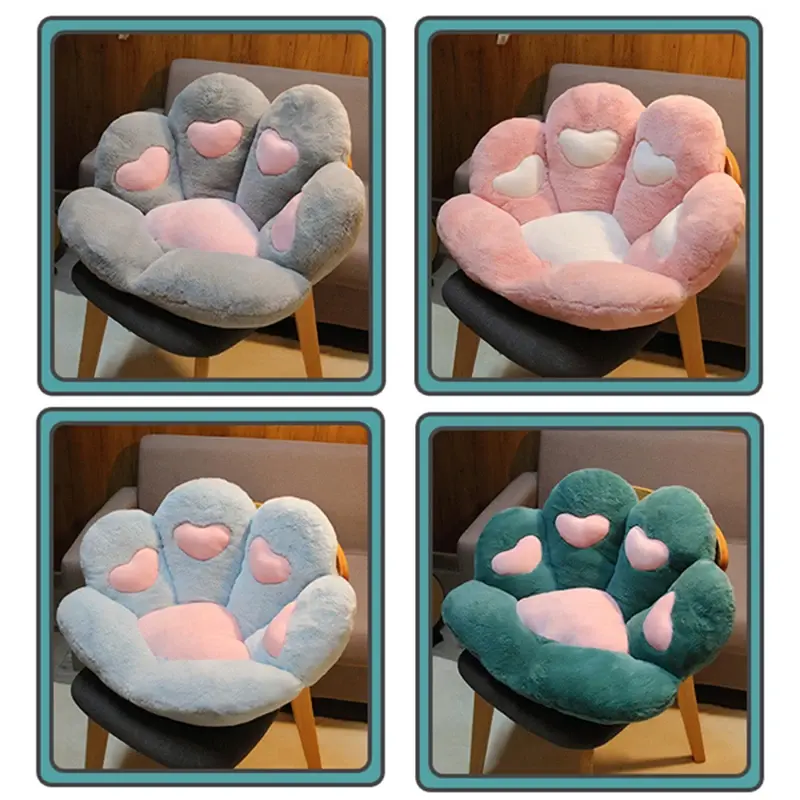 Lovely Plush Cat Paw Seat Cushion Soft Comfortable Plush Waist Support Chair Cushion Cute Office Chair Cushion Birthday Present