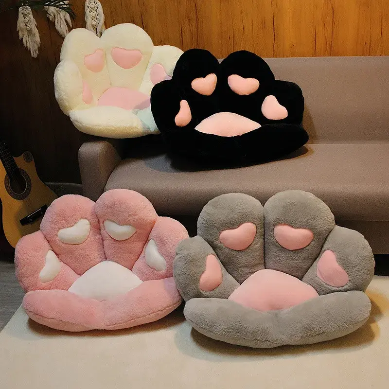 Lovely Plush Cat Paw Seat Cushion Soft Comfortable Plush Waist Support Chair Cushion Cute Office Chair Cushion Birthday Present