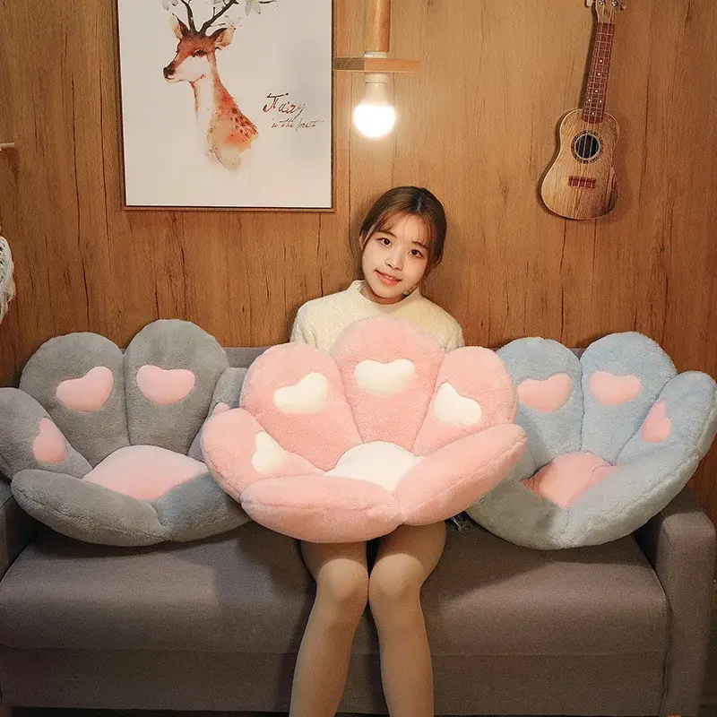 Lovely Plush Cat Paw Seat Cushion Soft Comfortable Plush Waist Support Chair Cushion Cute Office Chair Cushion Birthday Present