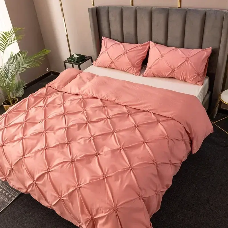 Crafts 3D Pinch Pleated Duvet Cover Set 240x220 Solid Single Double Bedding Set King Soft Durable Queen Quilt Cover Pillowcases
