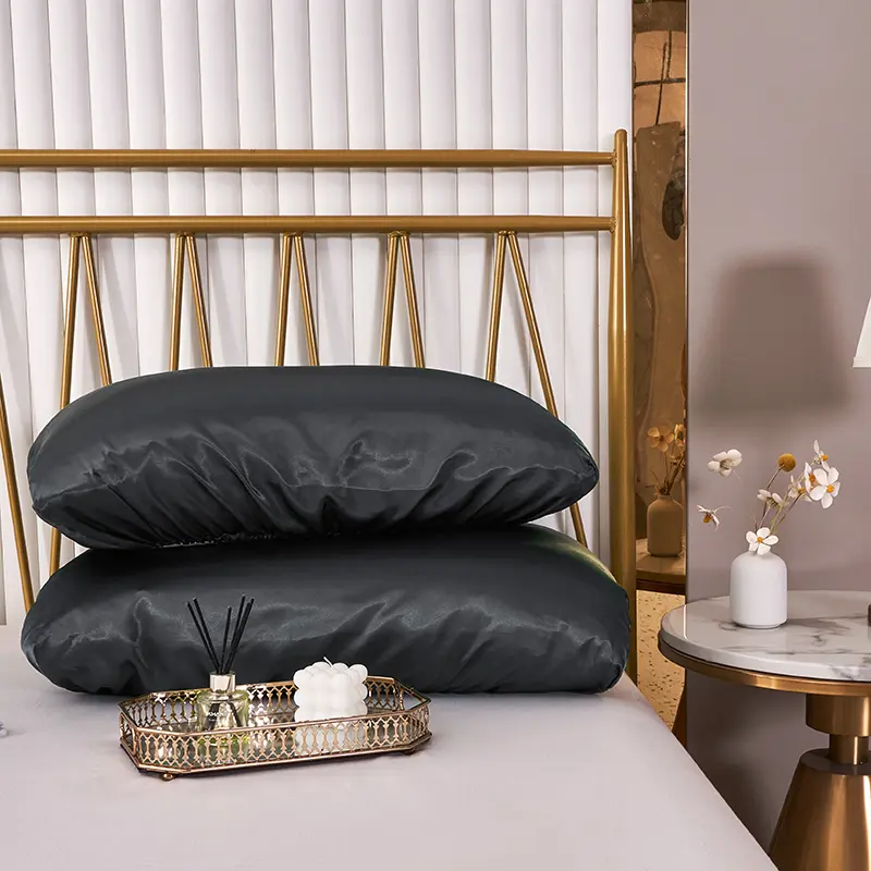 Luxury Imitation Silk Elastic Band Pillow Cover Solid Comfortable Smooth Satin Pillowcase Queen High End King Size Pillow Cases