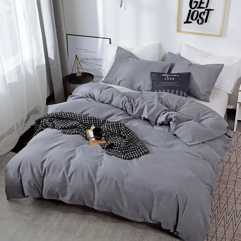 Modern Solid Brushed Duvet Cover Set Queen Soft Durable Home King Size Bedding Set Single Double Comfortable Quilt Cover Sets