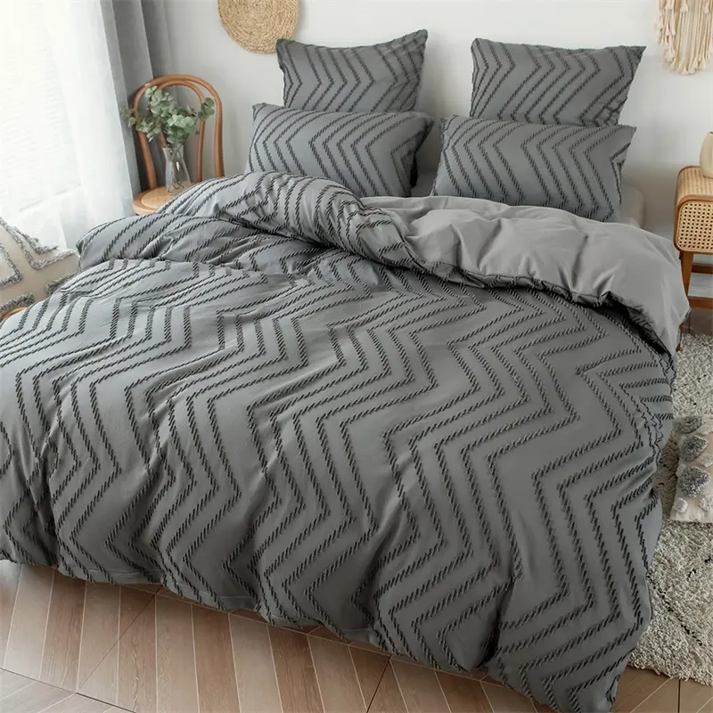 Simple Wave Stripesd Queen Duvet Cover Set 220x240 Solid King Size Bedding Set Soft Skin-friendly Quilt Cover and Pillowcases