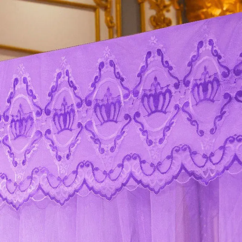 Embroidery Lace Mosquito Net Square Princess Palace Queen Mosquito Net with Stainless Steel Bracket Home Single Double Bed Tent