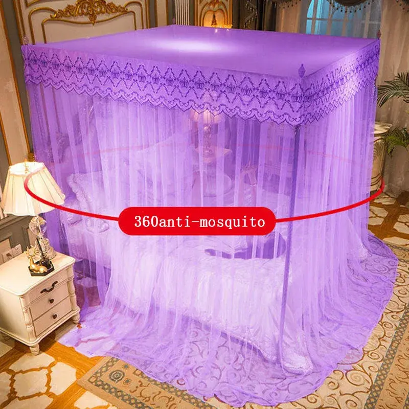 Embroidery Lace Mosquito Net Square Princess Palace Queen Mosquito Net with Stainless Steel Bracket Home Single Double Bed Tent