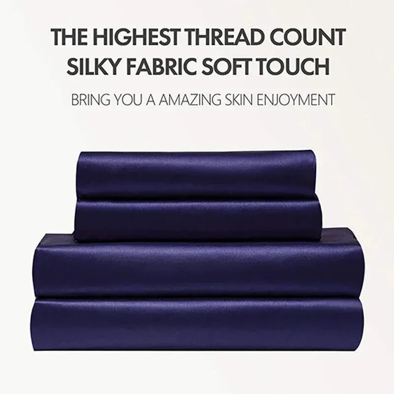 High End Satin Fabric Queen Size Bed Sheet Set Luxury Grade A Bed Linen Set Solid Silky King Size Bed Cover Set Bedsheet Sets