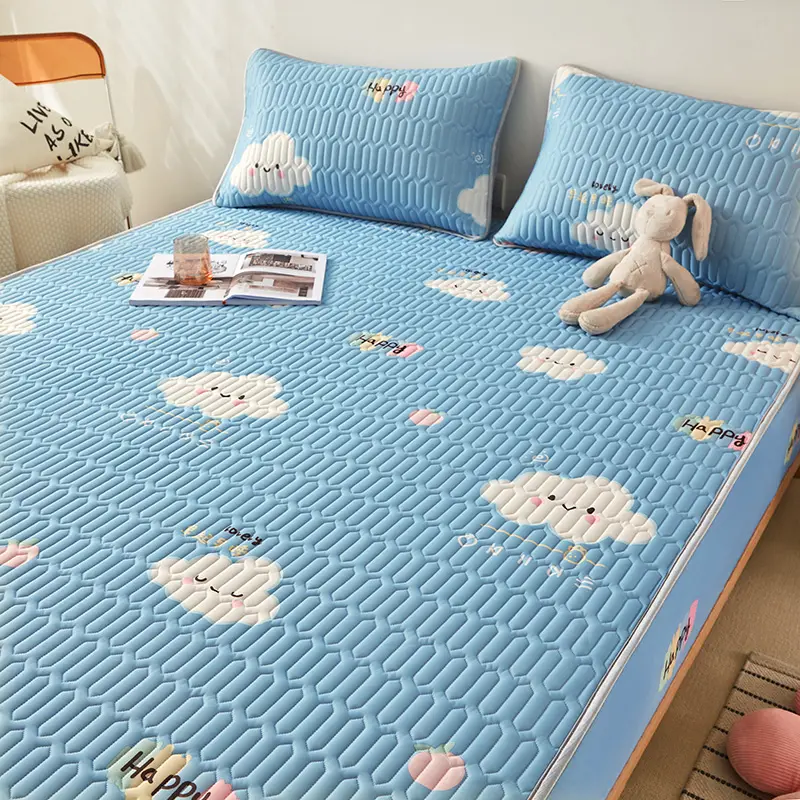Natural Latex Thickened Summer Mat for Bed Cool Feeling Ice Silk Matress Cover and Pillowcase Soft Breathable Cooling Mat Summer