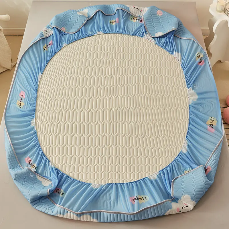 Natural Latex Thickened Summer Mat for Bed Cool Feeling Ice Silk Matress Cover and Pillowcase Soft Breathable Cooling Mat Summer