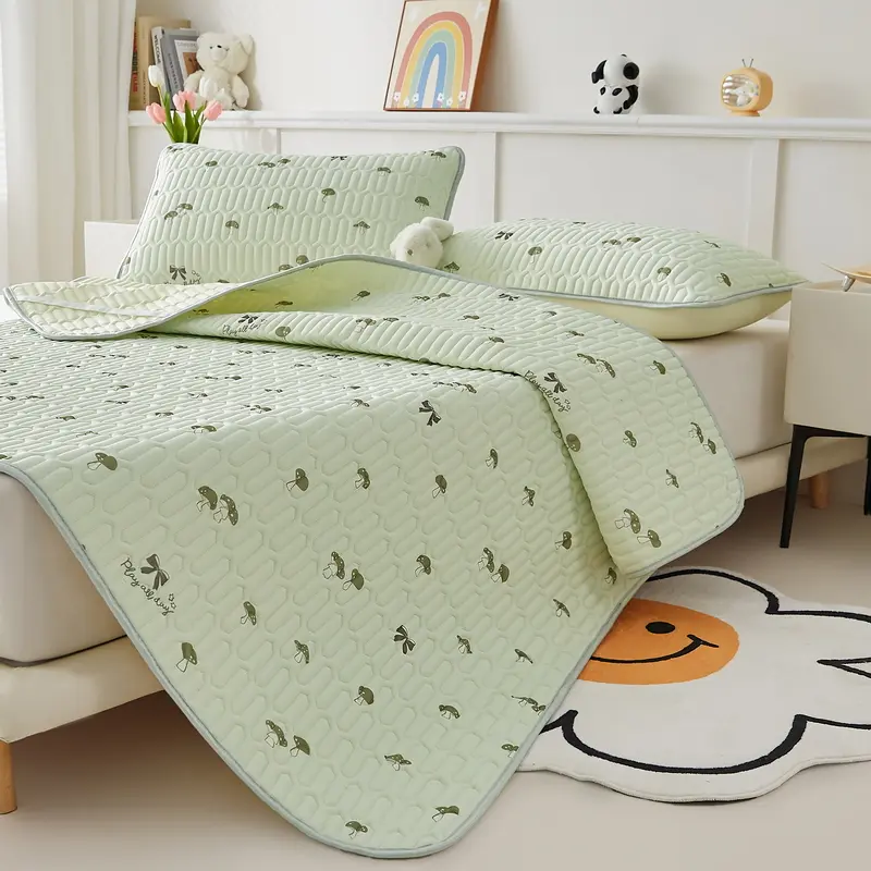 New Printed Natural Latex Filling Summer Mat for Bed Cooling Feeling Silk Thicken Bed Pad and Pillowcase Ice Silk Bed Sheet Set