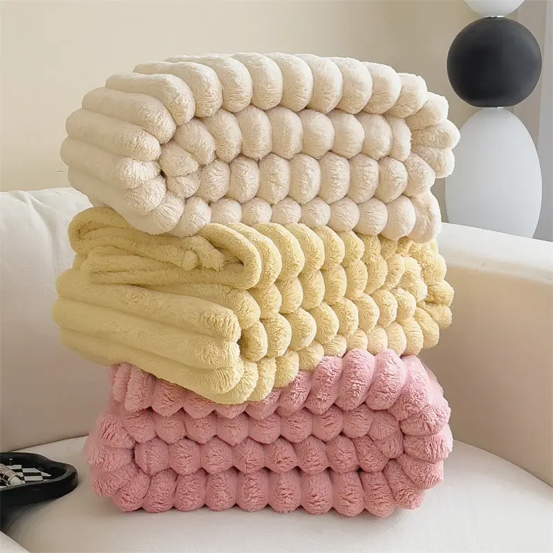 New Imitation Rabbit Plush Warm Blanket Set or Only Blankets for Autumn Winter Soft Fluffy Warmth Lounger Sofa Throw Blankets