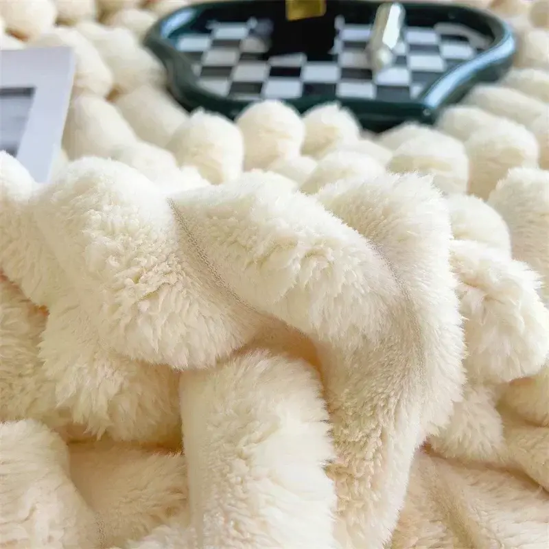 New Imitation Rabbit Plush Warm Blanket Set or Only Blankets for Autumn Winter Soft Fluffy Warmth Lounger Sofa Throw Blankets