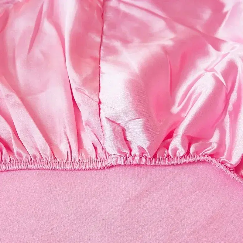 High End Satin Silky Fitted Bed Sheet Luxury Home Solid Single Double Bed Sheets Pillow Cases Elastic Band Mattress Cover Linens