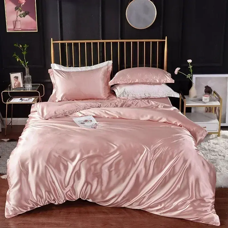 High End Queen Duvet Cover Set Silky Soft Cozy King Size Bedding Set Luxury Polyester Satin Smooth Single Double Bedding Sets