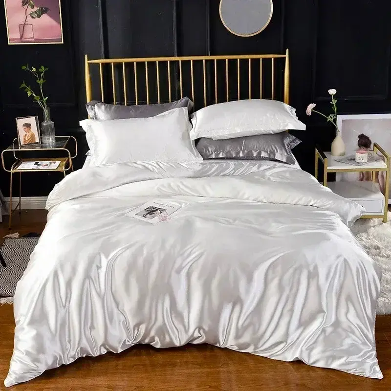 High End Queen Duvet Cover Set Silky Soft Cozy King Size Bedding Set Luxury Polyester Satin Smooth Single Double Bedding Sets